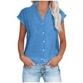 thumbnail image 1 of Cotton Linen Top for Juebong Women Comfy Short Sleeve Button Down Shirt Loose Fit Casual V Neck Solid Color Tees, 1 of 4