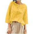 thumbnail image 1 of Cotton Linen Tops for Women 3/4 Length Sleeve T-Shirt Button Down Crew Neck Shirts Fashion Lightweight Blouses Casual Jacquard Boho Tops Spring Summet Tops Women 2026, 1 of 8