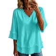thumbnail image 1 of Cotton Linen Tops Women 3/4 Length Sleeve V Neck Summer Linen Tops Shirts Womens Summer Tops Summer Blouses for Women Linen Clothing for Women,Green,2XL, 1 of 5
