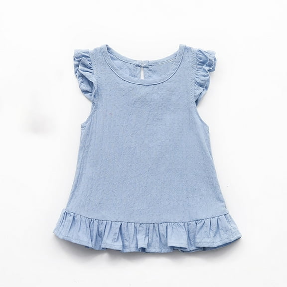 Cotton Linen Tops for Girls Cute Ruffle Sleeveless Tank Top 6M-7Y Toddlers Kids Lightweight Solid Pullover Crewneck Summer Tees Shirts