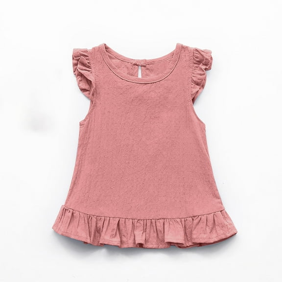 Cotton Linen Tops for Girls Cute Ruffle Sleeveless Tank Top 6M-7Y Toddlers Kids Lightweight Solid Pullover Crewneck Summer Tees Shirts