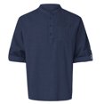 thumbnail image 1 of Cotton Linen Tops for Men Roll-up Long Sleeve Plain Pullover Tee Shirts Chest Pocket Buttons Henley T-shirts (4XL, Navy), 1 of 4