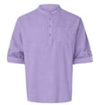 thumbnail image 1 of Cotton Linen Tops for Men Roll-up Long Sleeve Plain Pullover Tee Shirts Chest Pocket Buttons Henley T-shirts (XL, Purple), 1 of 4