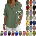thumbnail image 1 of Cotton Linen Tops for Women - 2026 Summer Gauze Shirts Button Down V Neck Half Sleeve Blouses Dressy Casual Clothes, 1 of 8