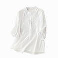 thumbnail image 1 of Cotton Linen Tops for Women 3/4 Sleeve Loose Embroidery Quarter Button Up Shirts Round Neck Light Casual Tunic Blouses (XL, White), 1 of 5