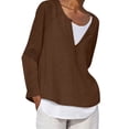 thumbnail image 1 of Cotton Linen Tops for Women Crew Neck Button Long Sleeve Tshirts Solid Casual Loose Comfy Plus Size Blouse Tees, 1 of 5