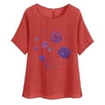 thumbnail image 1 of Cotton Linen Tops for Women Floral Printed Flowy Crew Neck Short Sleeve Shirts Casual Soft Breathable Blouses (XL, Red 2), 1 of 4