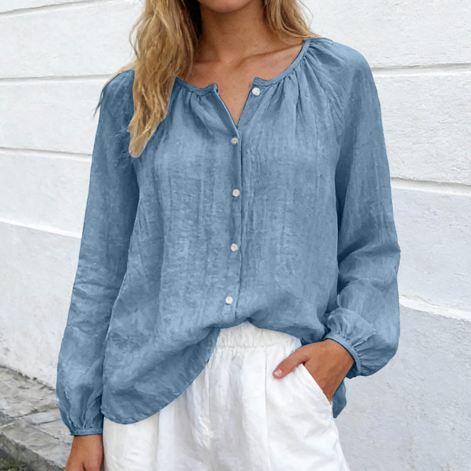Cotton Linen Tops for Women Linen Button Down Shirt Long Sleeve Summer ...
