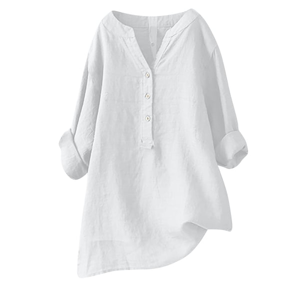 Cotton Linen Tops for Women Loose Fit Casual Roll Up Short Sleeve T-Shirt Trendy Cute Floral Print Blouse 2025 Summer