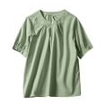 thumbnail image 1 of Cotton Linen Tops for Women Summer Casual Short Sleeve T Shirts Button Crew Neck Solid Babydoll Blouses Tees, 1 of 5