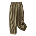 thumbnail image 1 of Cotton Linen Trousers for Women Wide Leg Cropped Pants Plus Size Plain Baggy Jogger Elastic High Waisted Jogging Bottoms Loose Fit Classic Tracksuit Buttoms Loungewear Office Work Trousers, 1 of 6