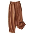 thumbnail image 1 of Cotton Linen Trousers for Women Wide Leg Cropped Pants Plus Size Plain Baggy Jogger Elastic High Waisted Jogging Bottoms Loose Fit Classic Tracksuit Buttoms Loungewear Office Work Trousers, 1 of 6