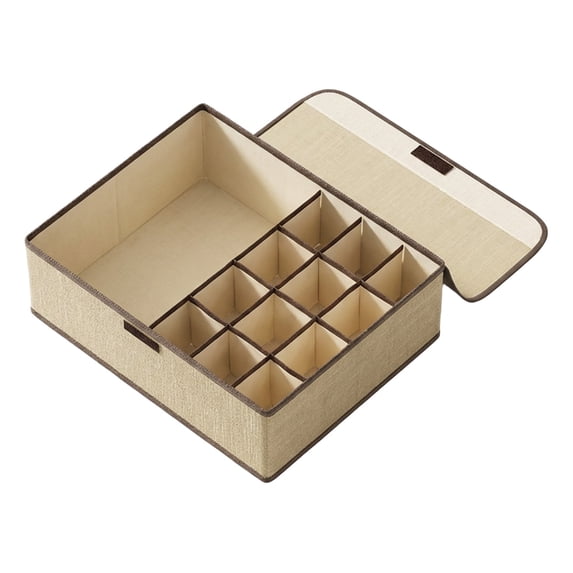 Cotton Linen Underwear And Sock Organizer with Lid, Foldable Drawer Divider, 2 Sizes Available, 17.3"X11.4"X4.9" Storage for Bras, Accessories, Cotton And Linen Underwear Storage Box *1 Piece