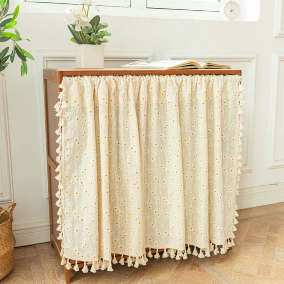 Cotton Linen Valance Window Topper Curtain with Tassels, Short Window Curtains for Cafe, Bathroom, Kitchen, Farmhouse, Bedroom Rod Pocket Curtains 24"L x 35"W