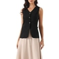 thumbnail image 1 of Cotton Linen Vest Waistcoat for Women Summer Sleeveless Button Down V Neck Blazer Vest Top XS Black, 1 of 6