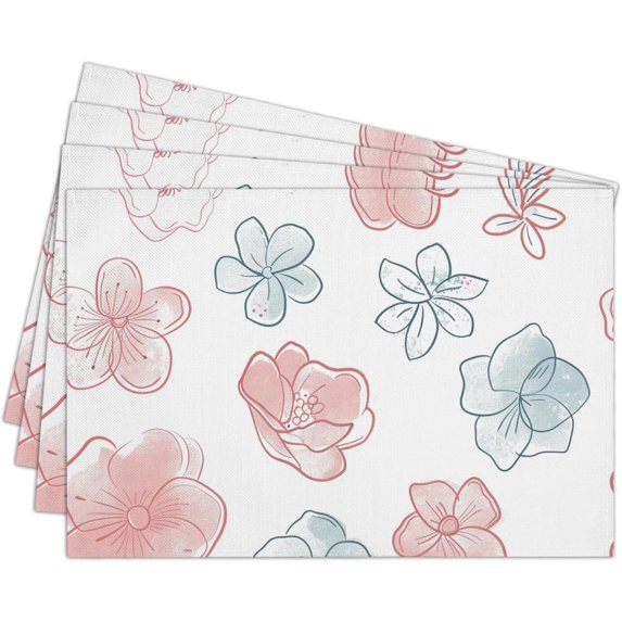 Cotton Linen Waterproof Placemats Set of 4, Watercolor Floral Dining Mat Table Mats Decor Fabric for Kitchen Dinner Coffee Shop Table, Indoor/Outdoor Washable Wipeable Placemat -N025