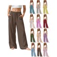 thumbnail image 1 of Cotton Linen Wide Leg Pants for Girls Kids Drawstring Waist Loose Fit Casual Fashion Long Pants with Pockets, 1 of 9