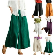 Tawop Chino Pants for Women Wide Leg Cotton Linen Casual with Pockets ...