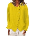 thumbnail image 1 of Cotton Linen Womens Shirt Long Sleeve Irregular Button Up Collared Dressy Casual Tops Loose Solid Color Blouses (3X-Large, Yellow), 1 of 6