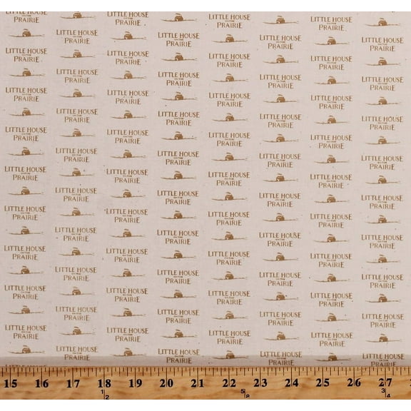 Cotton Little House on the Prairie Logos Houses Tan on Cream Cotton Fabric Print by the Yard (A-7982-L)