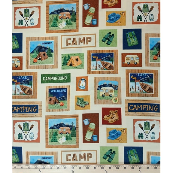 Cotton Live Love Camp by Nicole Decamp Let's Camp Camping Benartex Cotton Fabric Print by the Yard (14449-07)