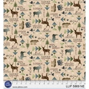Cotton Lodge Life Adventure Deer Moose Bears Pine Trees Outdoor P&B Textiles Cotton Fabric Print by the Yard 05869-NE