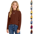 thumbnail image 1 of Cotton Long Sleeve Pullover Shirts for Girls Mock Neck Teen Pullover Tops Turtleneck Warm and Soft Comfortable Loose Fit Casual Tops Basic Tees Fall Winter Clothes 5-14 Years, 1 of 8