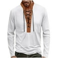 thumbnail image 1 of Cotton Long Sleeve Shirt Men V Neck T Shirts Men Patchwork Long Sleeve Tops Regular Fit Lightweight Breathable Vintager Fall Winter Hiking Sport Tees, 1 of 6