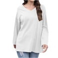 thumbnail image 1 of Cotton Long Sleeve T-shirts for Women Casual Fall Spring Loose Tshirts Drop Shoulder V Neck Base Tees Solid Color (XL, White), 1 of 8