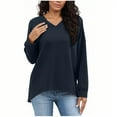 thumbnail image 1 of Cotton Long Sleeve Tops Womens V Neck Loose Casual High Low Hem T-shirts Drop Shoulder Solid Tee Tshirts (2XL, Navy), 1 of 6