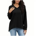 thumbnail image 1 of Cotton Long Sleeve Tops Womens V Neck Loose Casual High Low Hem T-shirts Drop Shoulder Solid Tee Tshirts (L, Black), 1 of 6