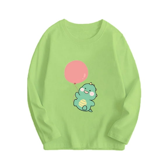 Cotton Long Sleeve Tops for Boys Girls 8-15 Years Cute Dino Print Crewneck Pullover Tshirts Fall Winter Spring Clothes (8 Years, Mint Green)