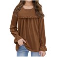 thumbnail image 1 of Cotton Long Sleeve Tops for Girls Tween Spring Clothes Ruffled Cute T Shirts Solid Color Dressy Blouses (12 Years, Brown), 1 of 7