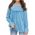 thumbnail image 1 of Cotton Long Sleeve Tops for Girls Tween Spring Clothes Ruffled Cute T Shirts Solid Color Dressy Blouses (12 Years, Light Blue), 1 of 7