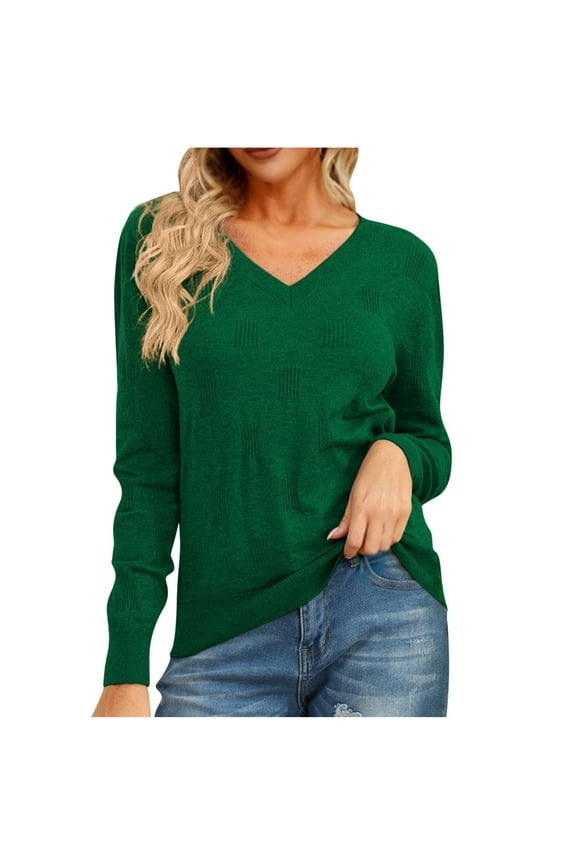 Cotton Long Sleeve Tops for Women Fall Fashion 2025 V Neck Solid Color Thin Lightweight Sweater Casual Pullovers (L, Army Green)