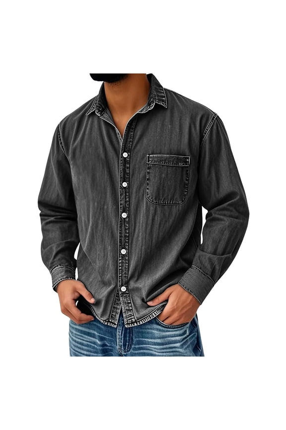 Cotton Long Sleeve Vintage Wash Solid Button Down Shirts For Men Summer Athletic Active Training Running Gym Outdoor Daily Wear Clean Style Everyday Comfort