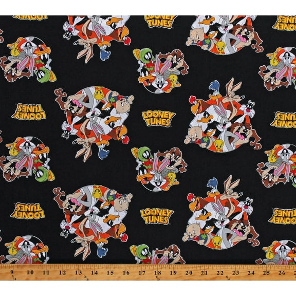 Cotton Looney Tunes That's All Folks Cartoon Characters Bugs Bunny Black Cotton Fabric Print by the Yard (23600101)