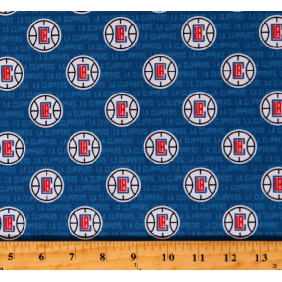 Cotton Los Angeles LA Clippers NBA Pro Basketball Sports Team Ditsy City Colors Blue Cotton Fabric Print by the Yard (83LAC113-02)