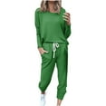 thumbnail image 1 of Cotton Lounge Outfits 2 Piece Sweatsuits Womens Long Sleeve Crewneck Pullover Tops Drawstring Sweat Pants Tracksuit (XL, Green), 1 of 5