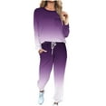 thumbnail image 1 of Cotton Lounge Outfits Two Piece Sweatsuits Womens Long Sleeve Crewneck Pullover Tops Drawstring Sweat Pants Tracksuit (S, Purple), 1 of 6