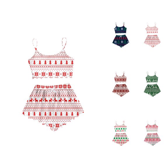 Cotton Lounge Set – Summer Pajamas Women Women's Classic Christmas Print Sleeveless Top & Shorts Pajama Set 2 Piece Wear