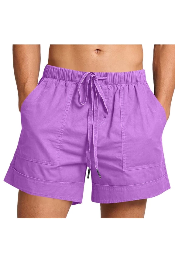 Cotton Lounge Shorts for Men with Drawstring Elastic Waist and Large Patch Pockets Lightweight Shorts for Summer
