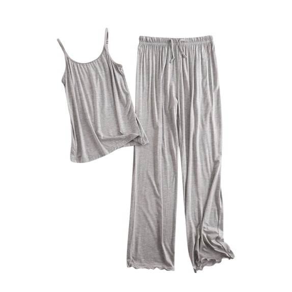 Cotton Loungewear for Women Soft Loose Camisole Top Elastic Waist Wide Leg Pant 2 Piece Pajamas Sets Sleepwear (2XL, Gray)