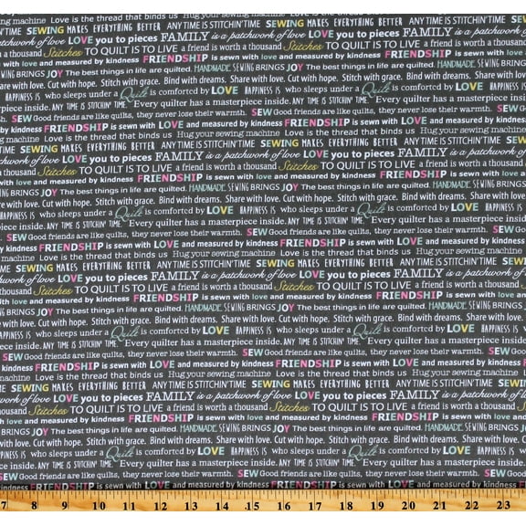 Cotton Love You To Pieces Stitches Quilter Words Gray Cotton Fabric Print by the Yard (06975-11)