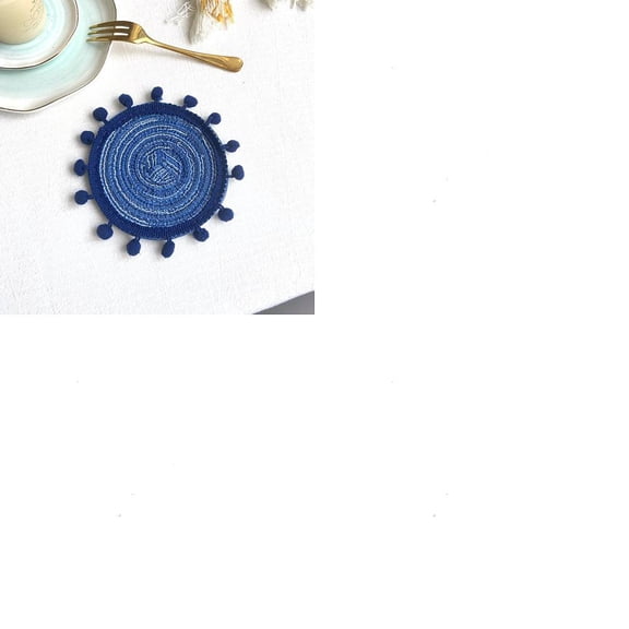 Cotton Macrame Cup Mats Handmade Coaster Round Dark Blue 130mm 2pcs/set for DIY