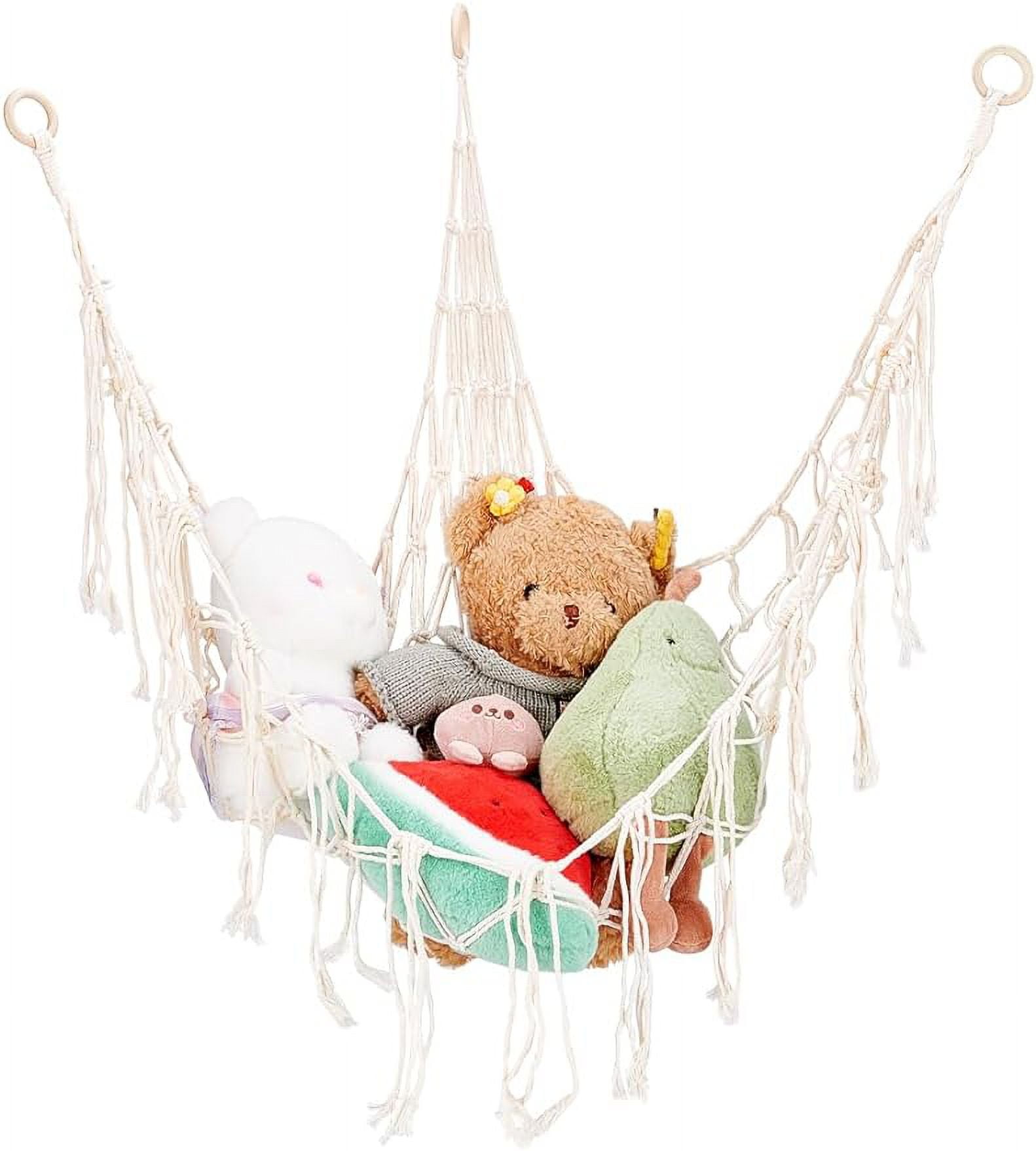 Cotton Macrame Hanging Net Toy Storage Hammock 53x39.4inch Cornsilk