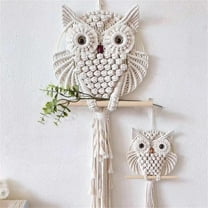 Cotton Macrame Owl Wall Hanging, Handmade Boho Tapestry for Bedroom, Nursery and Apartment Living Room Decor