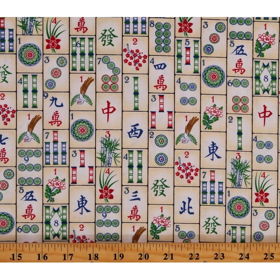 Cotton Mahjong Game Tiles Chinese Traditional Cotton Fabric Print by the Yard (FUN-C4816-MAHJONG)