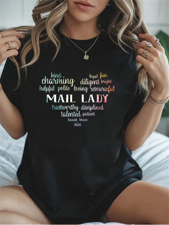 Cotton Mail Lady Postal Worker Casual Graphic Daily T-Shirt