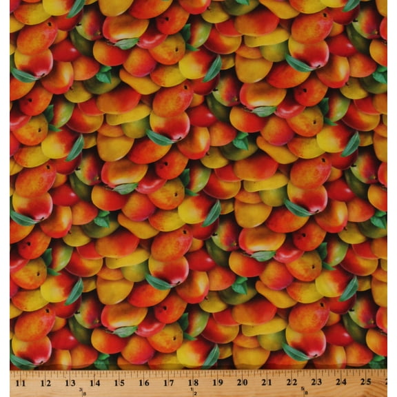 Cotton Mango Mangoes Allover Tropical Fruit Orchard Kitchen Food Festival Cotton Fabric Print by the Yard (482MULTI)